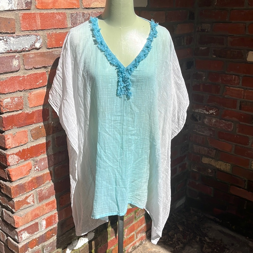 J. Jill Ombré Caftan Poncho Swim Coverup BlueSize S-L